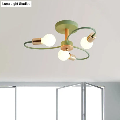 DecorBites™ DecorBites™ Metal Swirl Industrial Semi Flush Mount Lighting in Grey/Green - 3/6 Lights for Living Room Ceiling