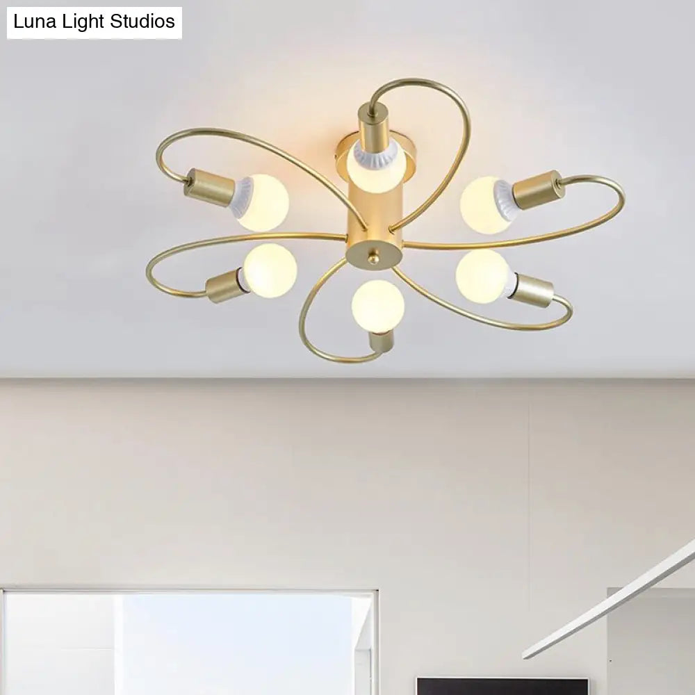 DecorBites™ DecorBites™ Metal Swirl Industrial Semi Flush Mount Lighting in Grey/Green - 3/6 Lights for Living Room Ceiling