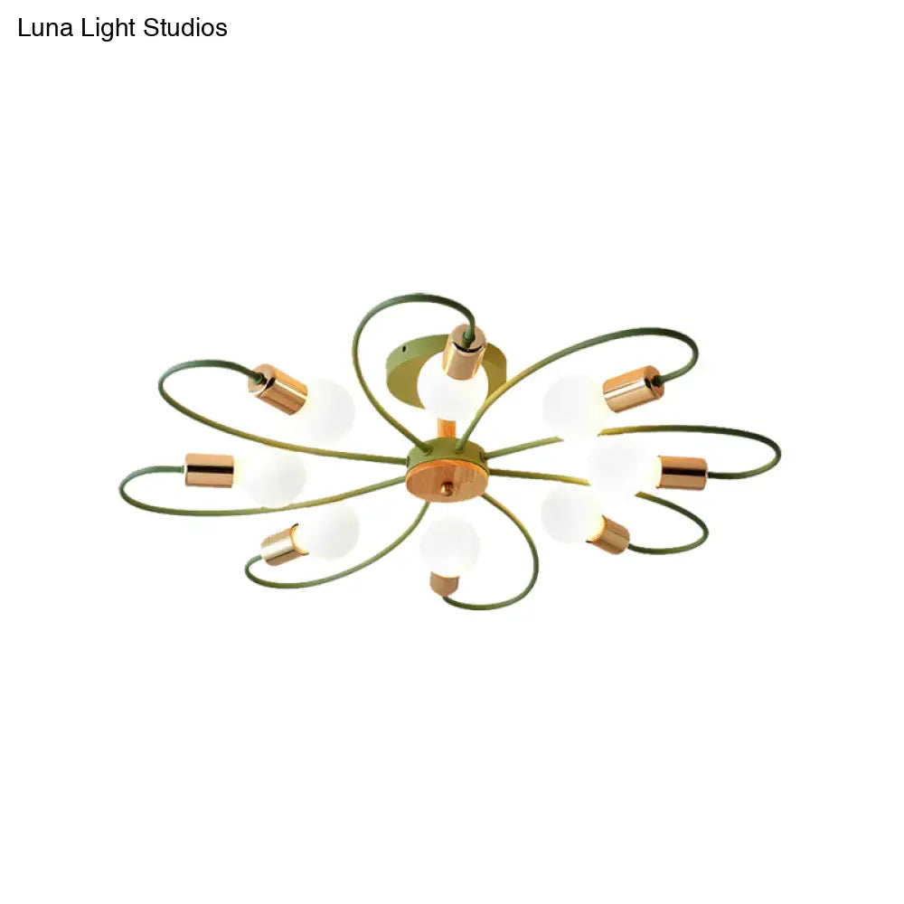 DecorBites™ DecorBites™ Metal Swirl Industrial Semi Flush Mount Lighting in Grey/Green - 3/6 Lights for Living Room Ceiling