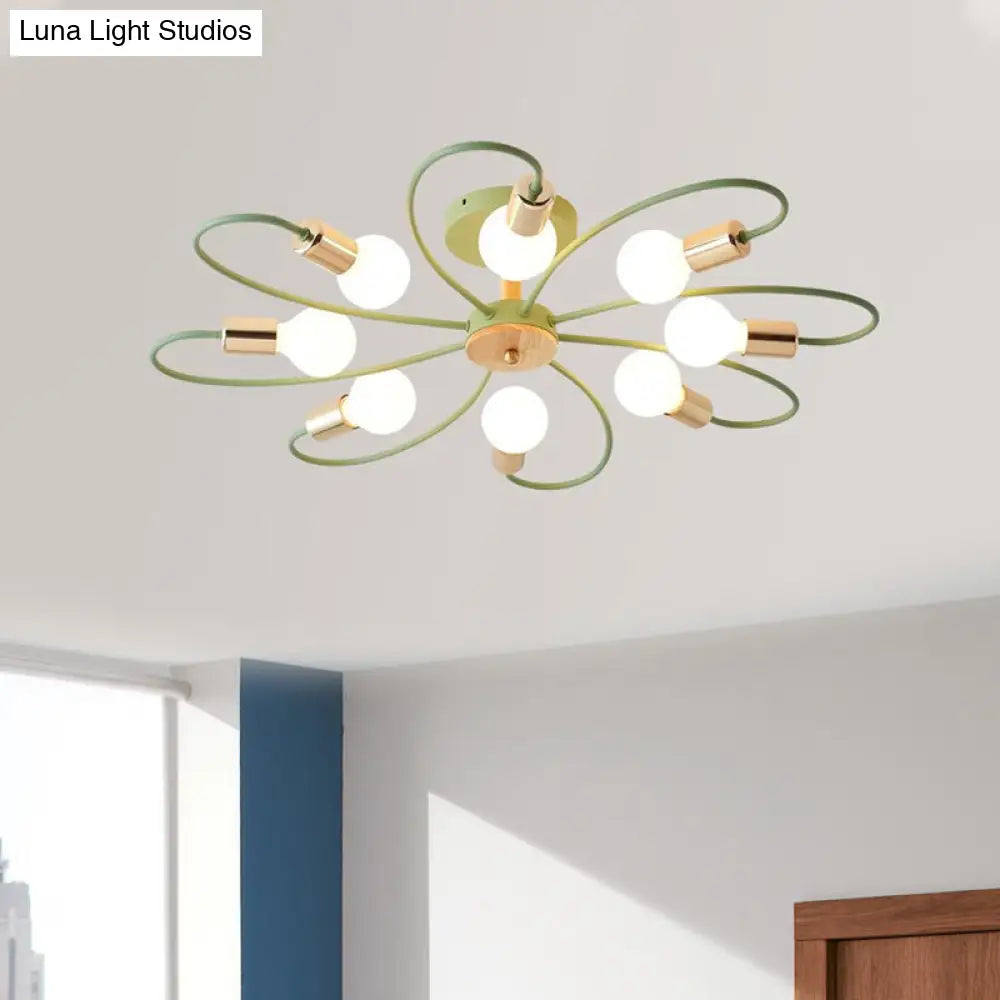 DecorBites™ DecorBites™ Metal Swirl Industrial Semi Flush Mount Lighting in Grey/Green - 3/6 Lights for Living Room Ceiling