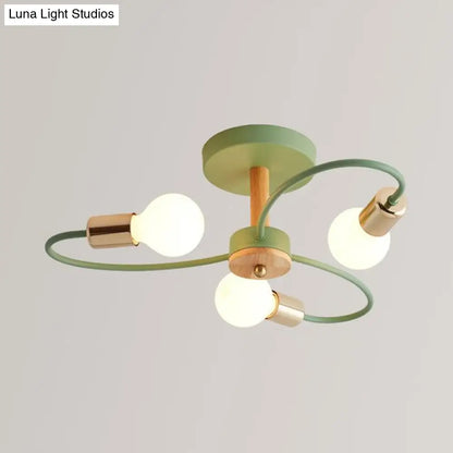 DecorBites™ DecorBites™ Metal Swirl Industrial Semi Flush Mount Lighting in Grey/Green - 3/6 Lights for Living Room Ceiling