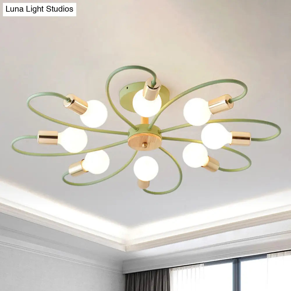DecorBites™ DecorBites™ Metal Swirl Industrial Semi Flush Mount Lighting in Grey/Green - 3/6 Lights for Living Room Ceiling