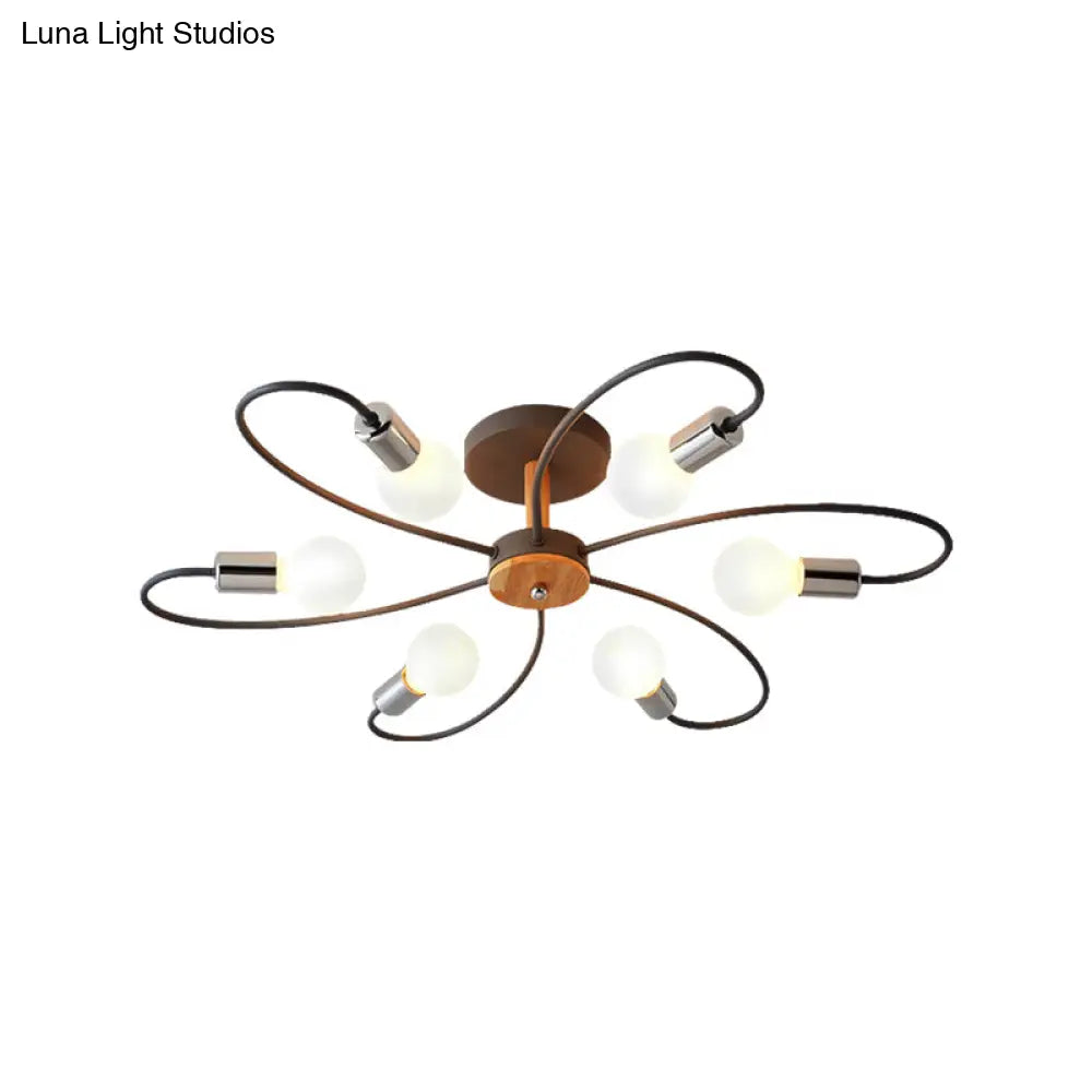 DecorBites™ DecorBites™ Metal Swirl Industrial Semi Flush Mount Lighting in Grey/Green - 3/6 Lights for Living Room Ceiling