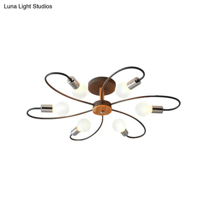 DecorBites™ DecorBites™ Metal Swirl Industrial Semi Flush Mount Lighting in Grey/Green - 3/6 Lights for Living Room Ceiling