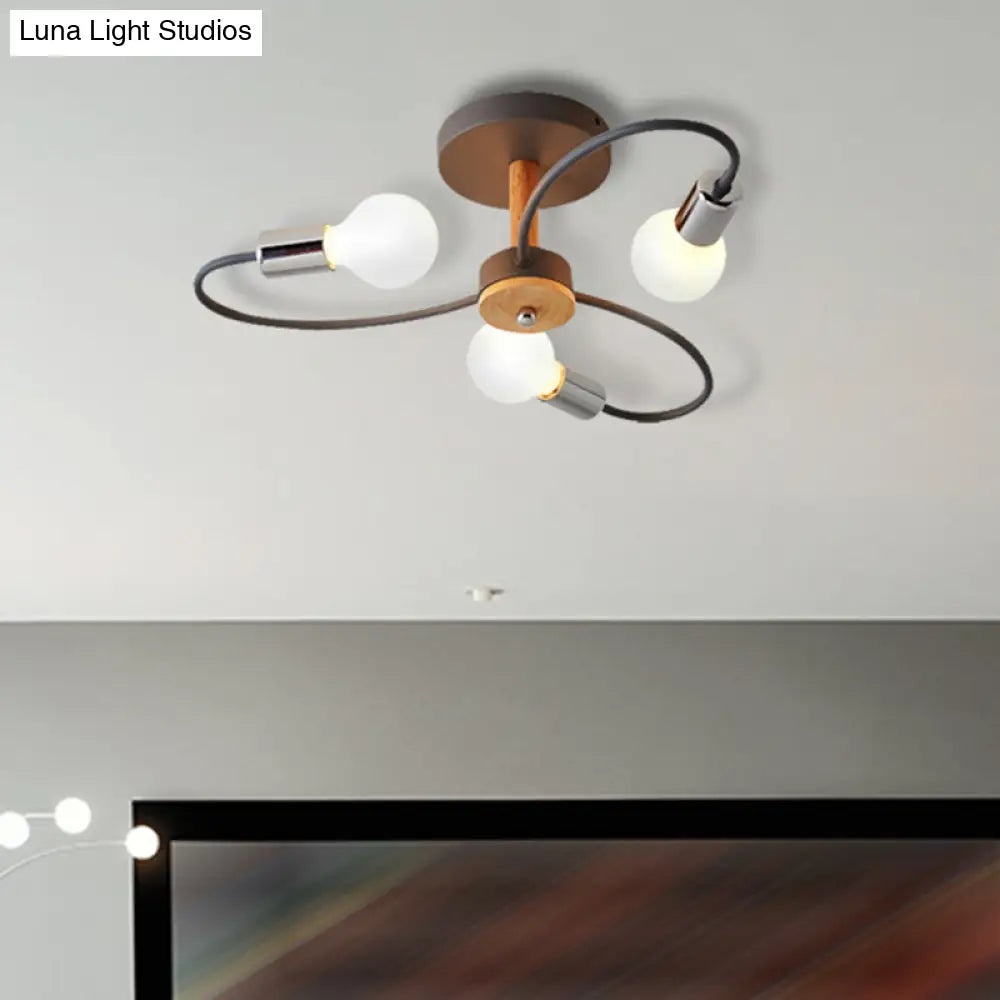 DecorBites™ DecorBites™ Metal Swirl Industrial Semi Flush Mount Lighting in Grey/Green - 3/6 Lights for Living Room Ceiling