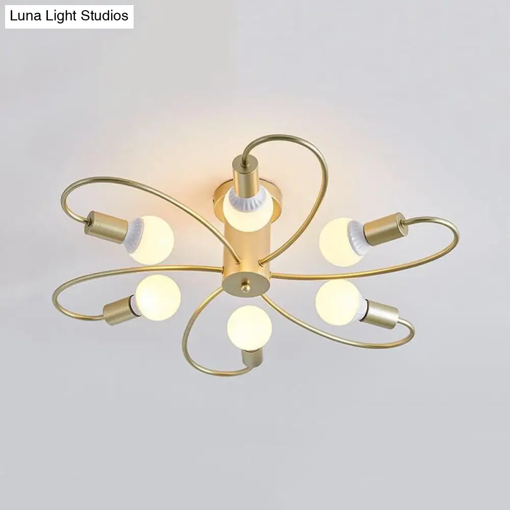 DecorBites™ DecorBites™ Metal Swirl Industrial Semi Flush Mount Lighting in Grey/Green - 3/6 Lights for Living Room Ceiling