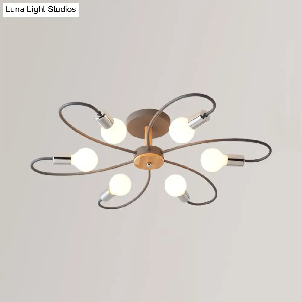 DecorBites™ DecorBites™ Metal Swirl Industrial Semi Flush Mount Lighting in Grey/Green - 3/6 Lights for Living Room Ceiling