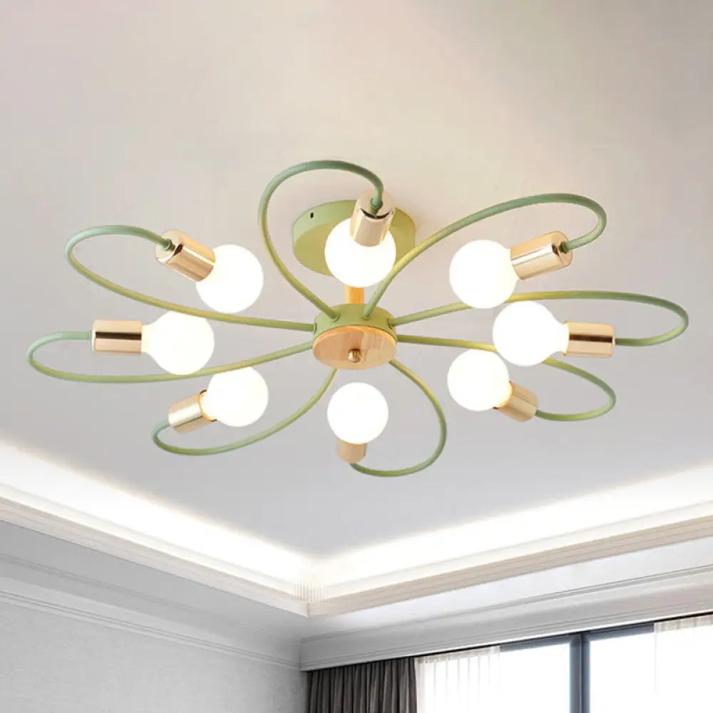 DecorBites™ DecorBites™ Metal Swirl Industrial Semi Flush Mount Lighting in Grey/Green - 3/6 Lights for Living Room Ceiling