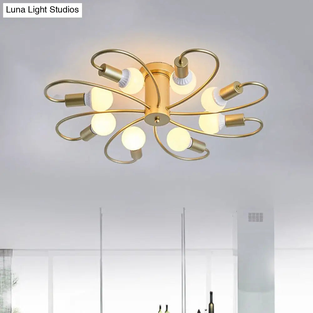 DecorBites™ DecorBites™ Metal Swirl Industrial Semi Flush Mount Lighting in Grey/Green - 3/6 Lights for Living Room Ceiling