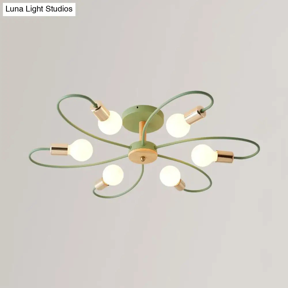 DecorBites™ DecorBites™ Metal Swirl Industrial Semi Flush Mount Lighting in Grey/Green - 3/6 Lights for Living Room Ceiling