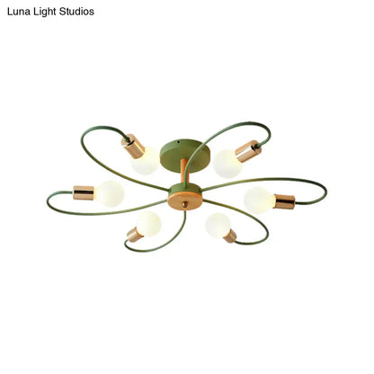 DecorBites™ DecorBites™ Metal Swirl Industrial Semi Flush Mount Lighting in Grey/Green - 3/6 Lights for Living Room Ceiling