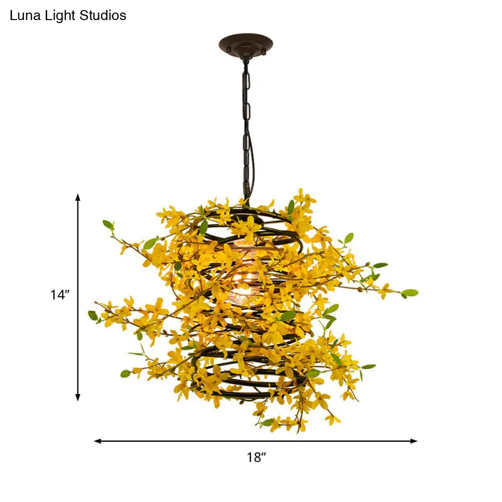 Metal Yellow Drop Lamp - Bloom 1 Head LED Pendant for Restaurant - Industrial Down Lighting