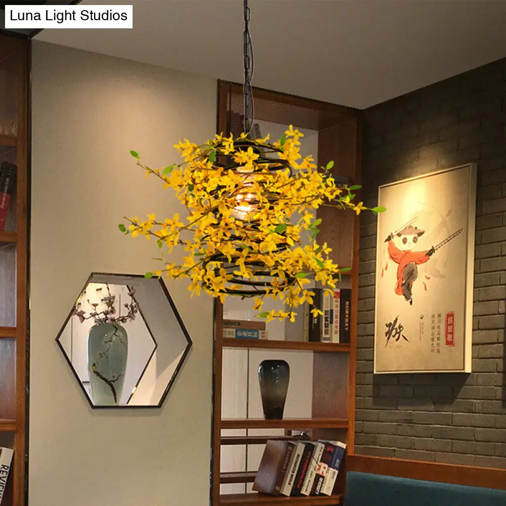 Metal Yellow Drop Lamp - Bloom 1 Head LED Pendant for Restaurant - Industrial Down Lighting