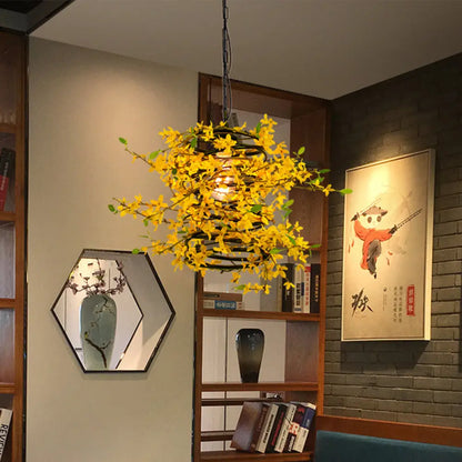 Metal Yellow Drop Lamp - Bloom 1 Head LED Pendant for Restaurant - Industrial Down Lighting