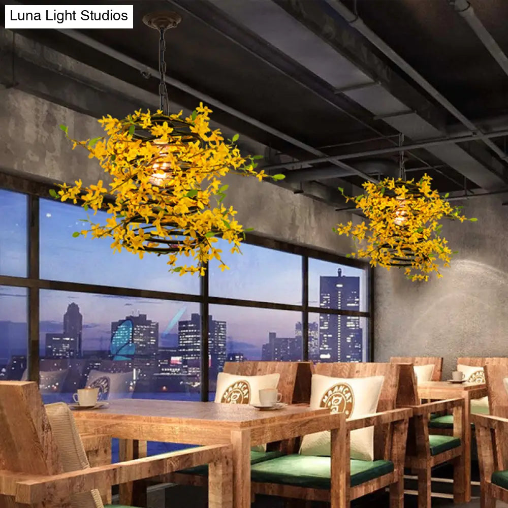 Metal Yellow Drop Lamp - Bloom 1 Head LED Pendant for Restaurant - Industrial Down Lighting