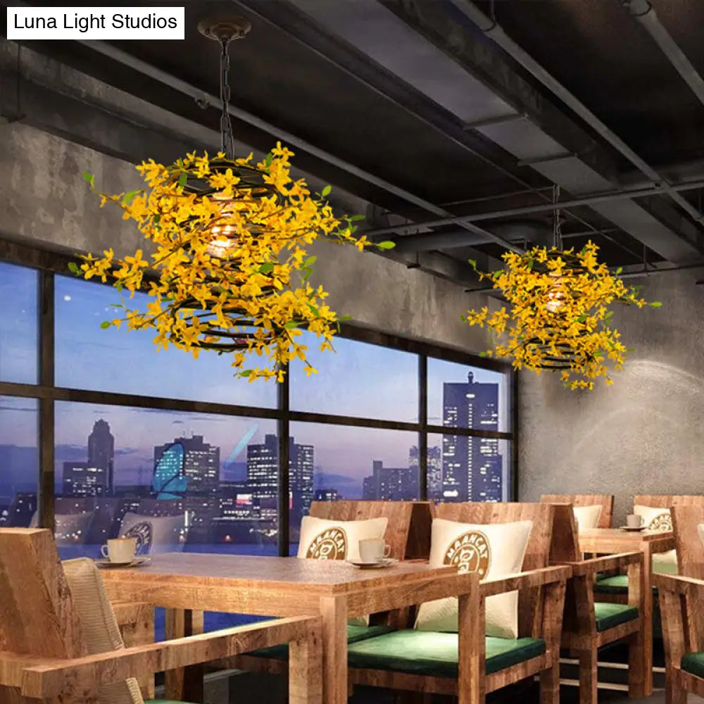 Metal Yellow Drop Lamp - Bloom 1 Head LED Pendant for Restaurant - Industrial Down Lighting