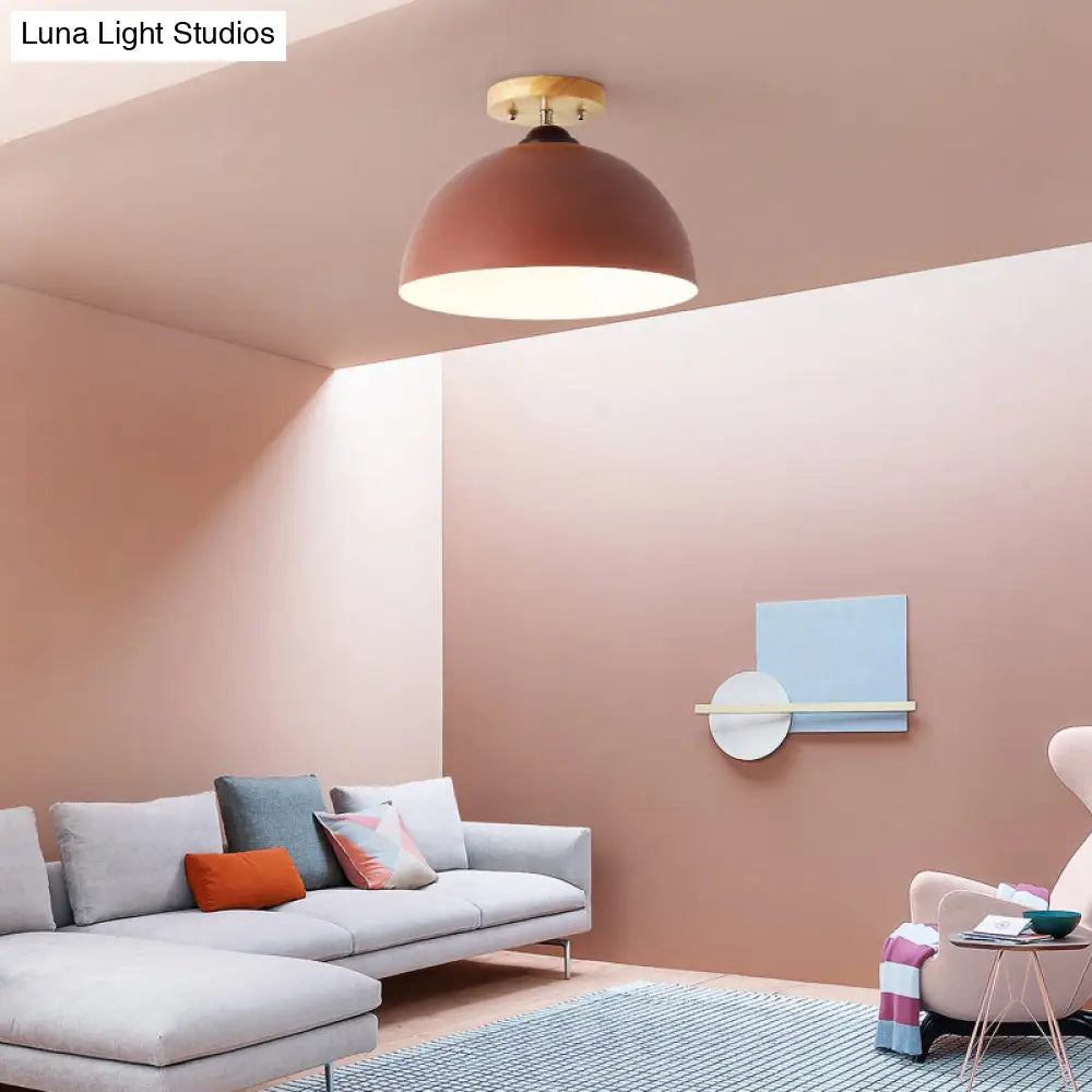 DecorBites™ DecorBites™ Metallic 1 Head Semi Flush Ceiling Light in Red/Pink/White/Gray for Bedroom - 12" Wide