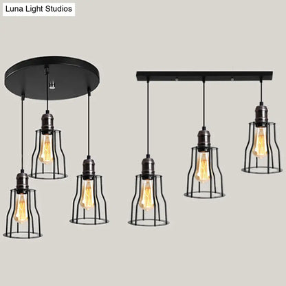 Metallic 3-Light Caged Pendant Fixture with Cylinder Shade for Industrial Settings