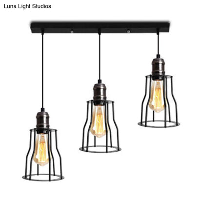 Metallic 3-Light Caged Pendant Fixture with Cylinder Shade for Industrial Settings