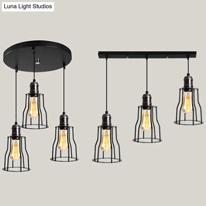 Metallic 3-Light Caged Pendant Fixture with Cylinder Shade for Industrial Settings