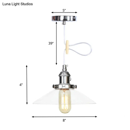 Metallic and Clear Glass Farmhouse Cone Pendant Lamp - Adjustable Height Ceiling Light