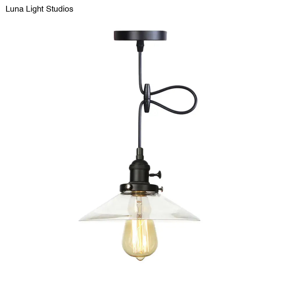 Metallic and Clear Glass Farmhouse Cone Pendant Lamp - Adjustable Height Ceiling Light