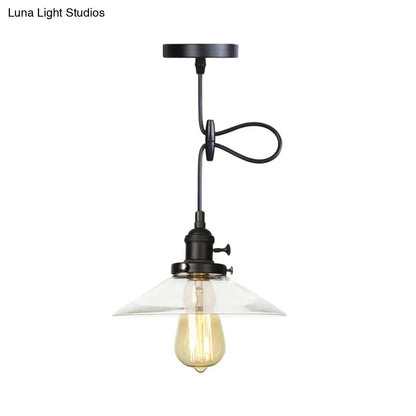 Metallic and Clear Glass Farmhouse Cone Pendant Lamp - Adjustable Height Ceiling Light