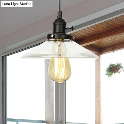 Metallic and Clear Glass Farmhouse Cone Pendant Lamp - Adjustable Height Ceiling Light