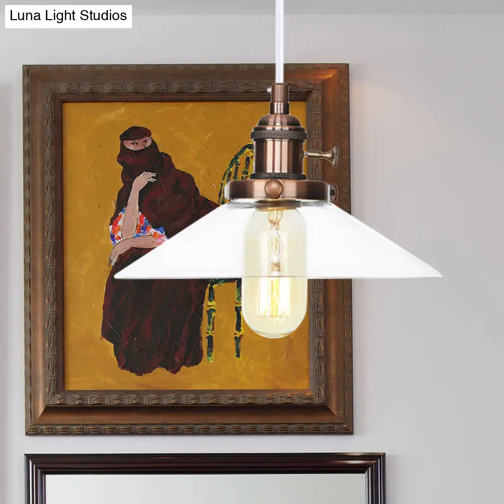 Metallic and Clear Glass Farmhouse Cone Pendant Lamp - Adjustable Height Ceiling Light