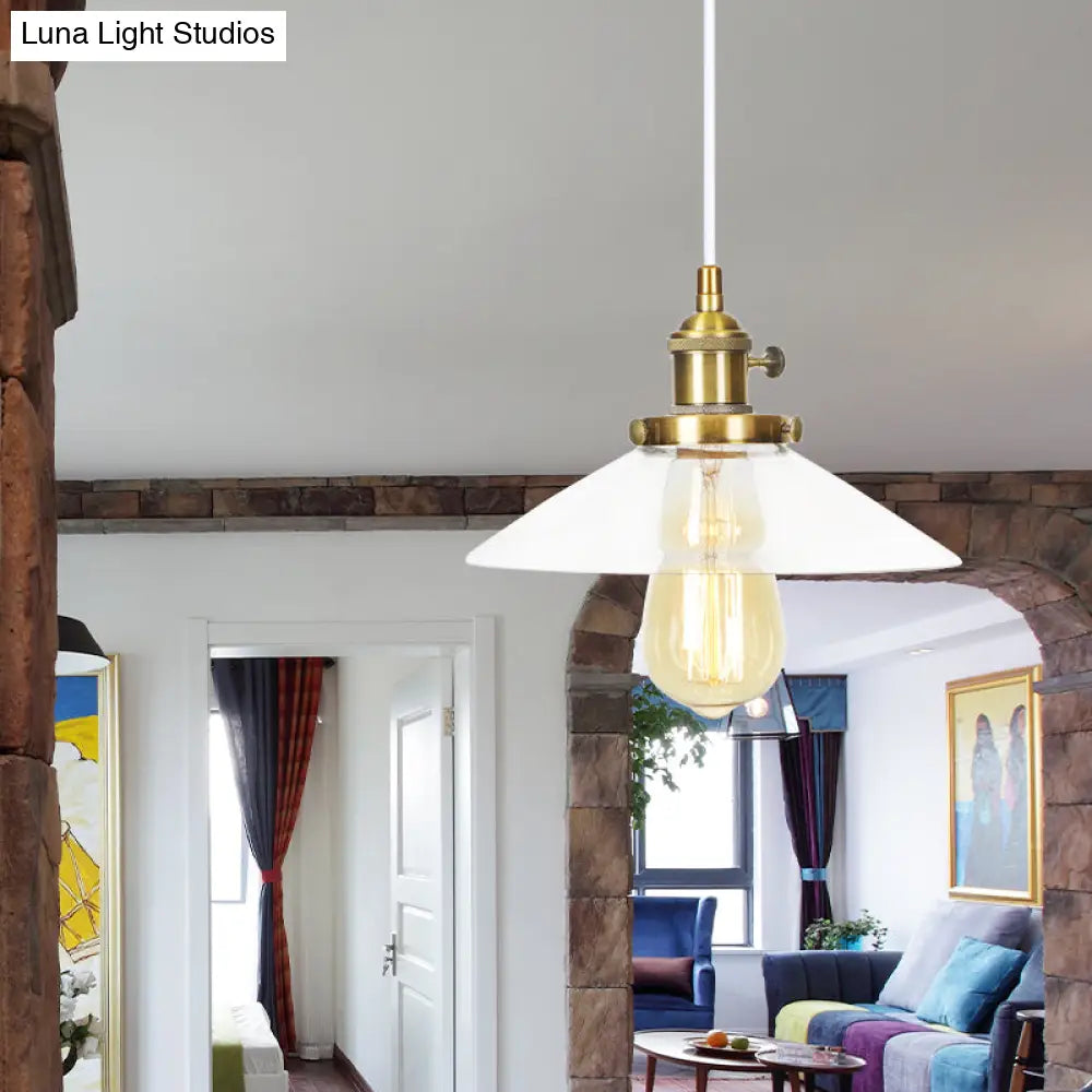 Metallic and Clear Glass Farmhouse Cone Pendant Lamp - Adjustable Height Ceiling Light