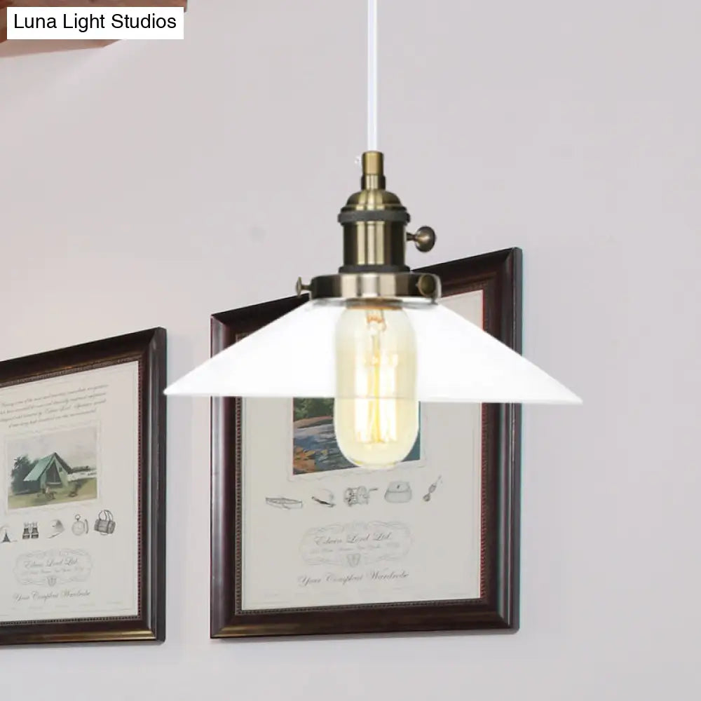 Metallic and Clear Glass Farmhouse Cone Pendant Lamp - Adjustable Height Ceiling Light