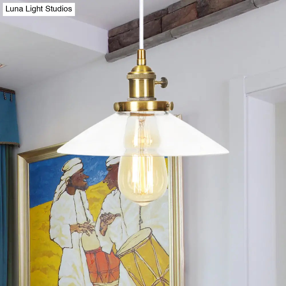 Metallic and Clear Glass Farmhouse Cone Pendant Lamp - Adjustable Height Ceiling Light