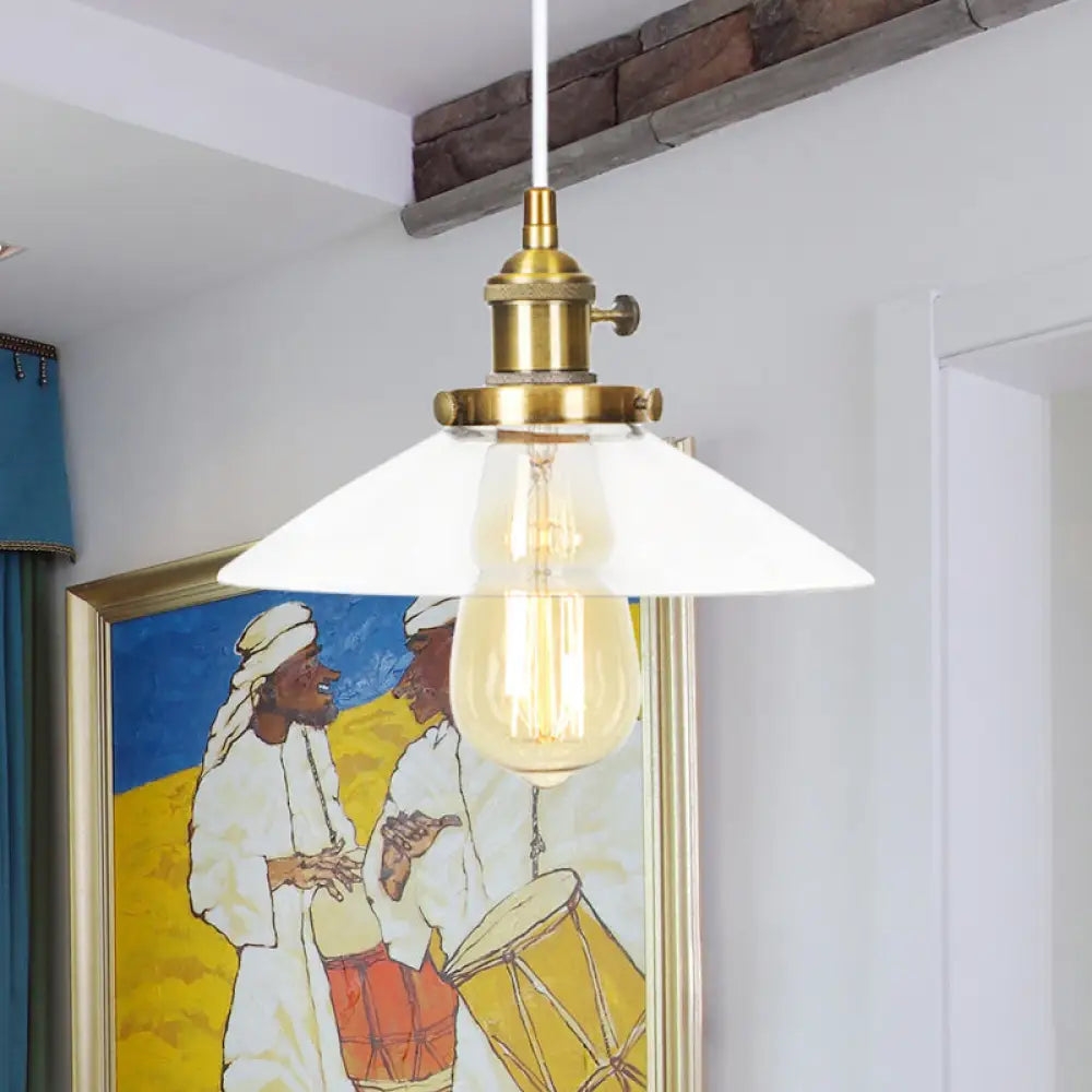 Metallic and Clear Glass Farmhouse Cone Pendant Lamp - Adjustable Height Ceiling Light