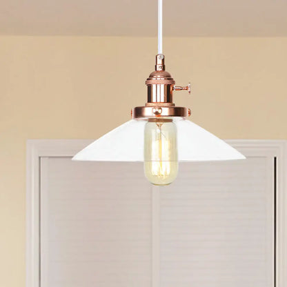 Metallic and Clear Glass Farmhouse Cone Pendant Lamp - Adjustable Height Ceiling Light