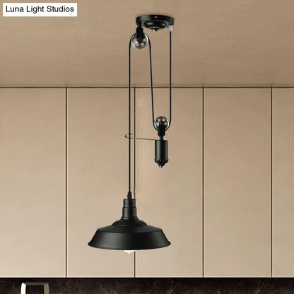 Metallic Barn Shade Pendant Light with Pulley - Perfect for Your Rustic Farmhouse Kitchen!