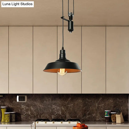 Metallic Barn Shade Pendant Light with Pulley - Perfect for Your Rustic Farmhouse Kitchen!