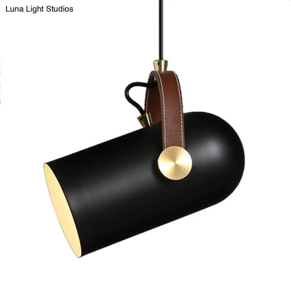 Metallic Bell Suspended Light: Loft Stylish Pendant Lighting w/Adjustable Leather Strap - Black