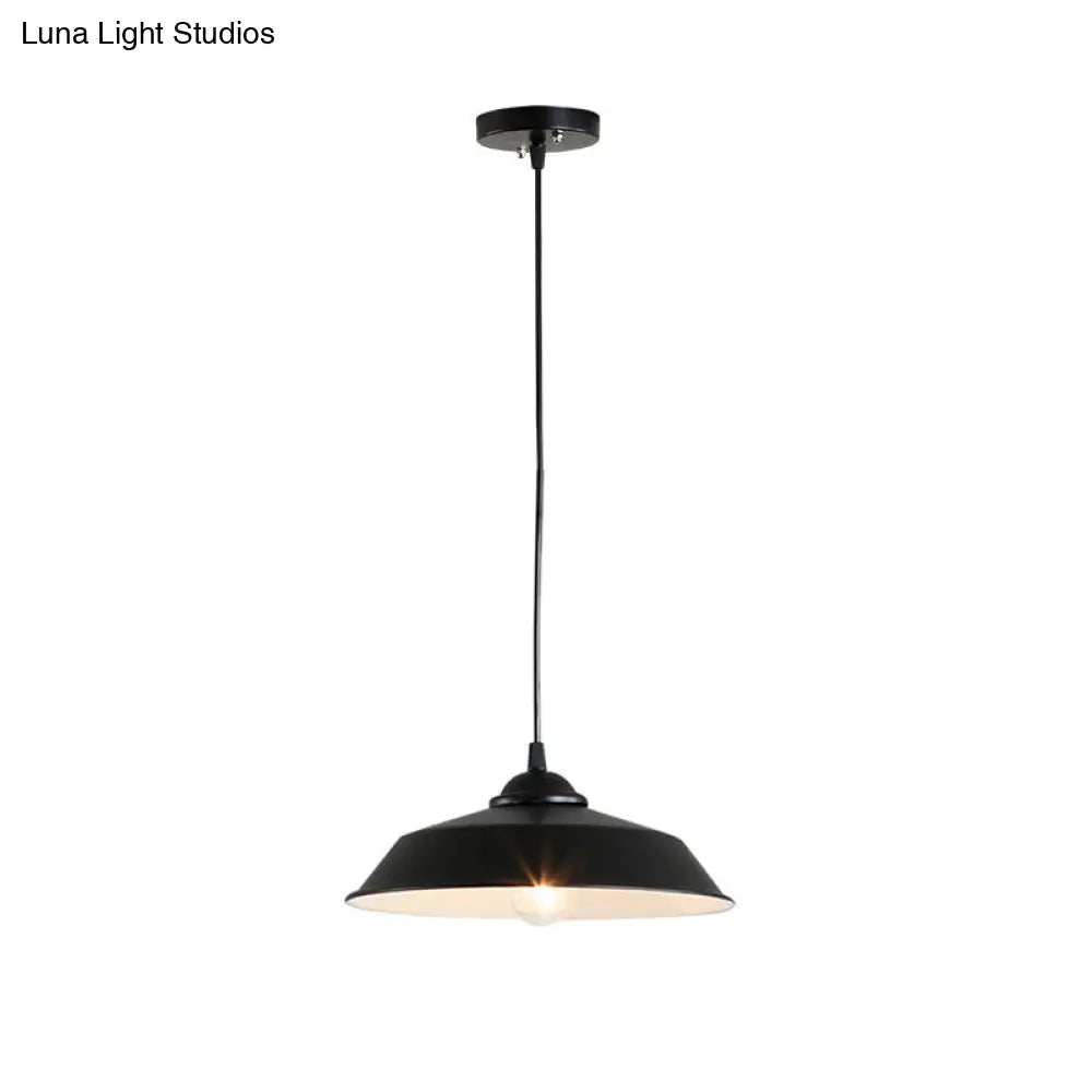 Metallic Black Ceiling Lamp Barn Shade Pendant, 10"/14" Wide – Retro Industrial Hanging Pendant Light for Restaurants