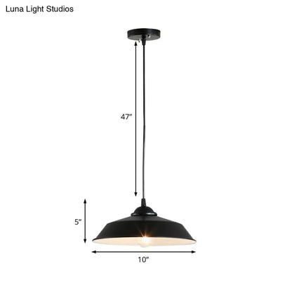 Metallic Black Ceiling Lamp Barn Shade Pendant, 10"/14" Wide – Retro Industrial Hanging Pendant Light for Restaurants