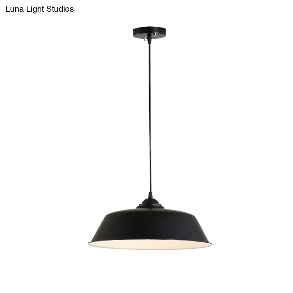 Metallic Black Ceiling Lamp Barn Shade Pendant, 10"/14" Wide – Retro Industrial Hanging Pendant Light for Restaurants