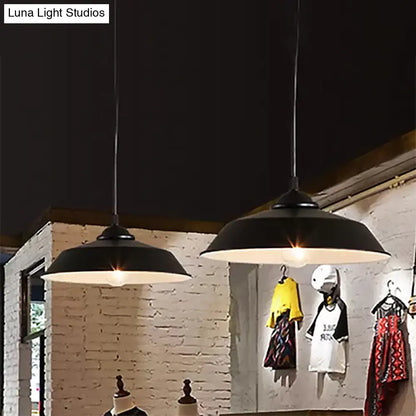 Metallic Black Ceiling Lamp Barn Shade Pendant, 10"/14" Wide – Retro Industrial Hanging Pendant Light for Restaurants