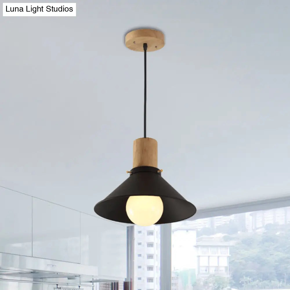 Metallic Black Pendant Lamp with Cone/Saucer Shade and Contemporary Design for Living Room