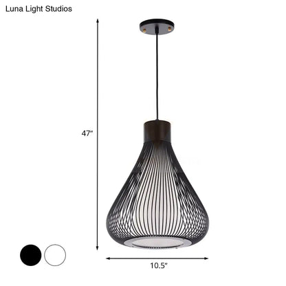 Metallic Black/White Teardrop Cage Ceiling Pendant Light Fixture