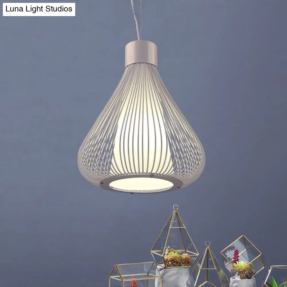 Metallic Black/White Teardrop Cage Ceiling Pendant Light Fixture