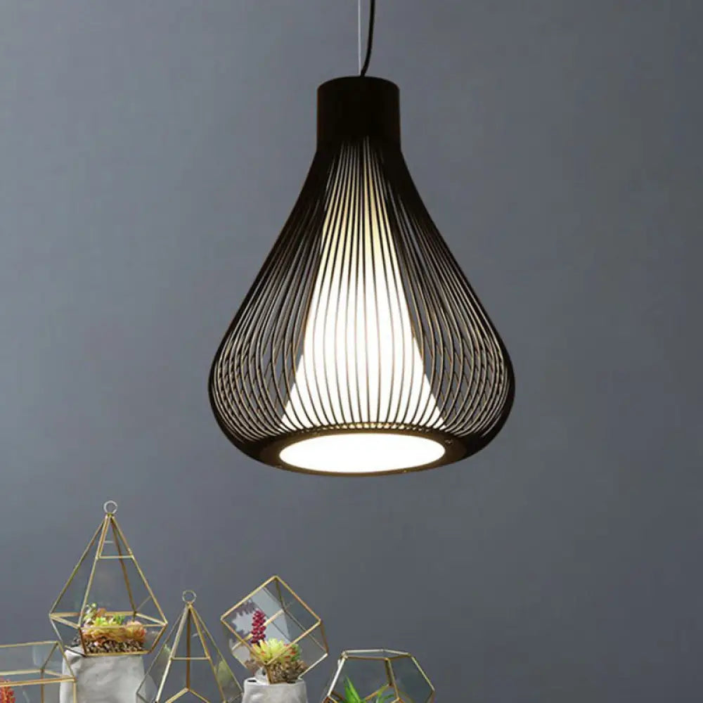 Metallic Black/White Teardrop Cage Ceiling Pendant Light Fixture