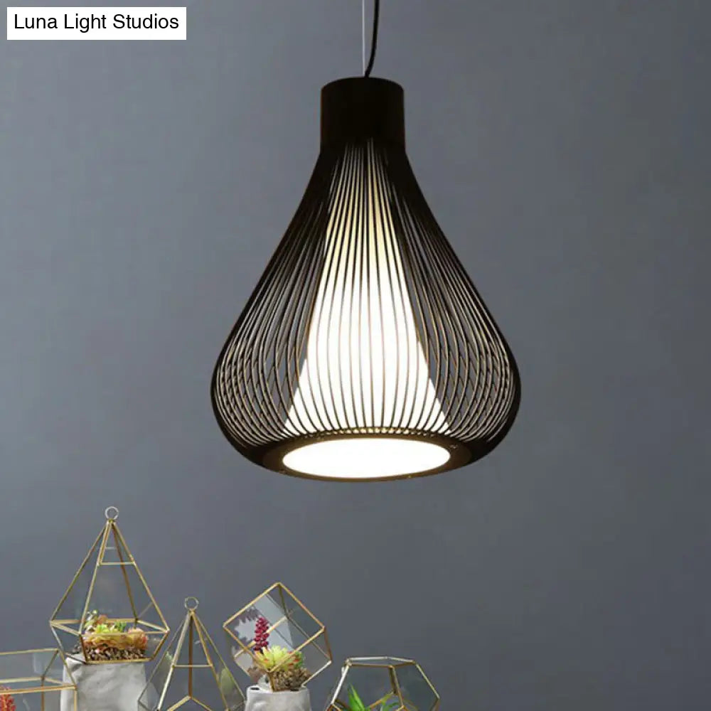 Metallic Black/White Teardrop Cage Ceiling Pendant Light Fixture