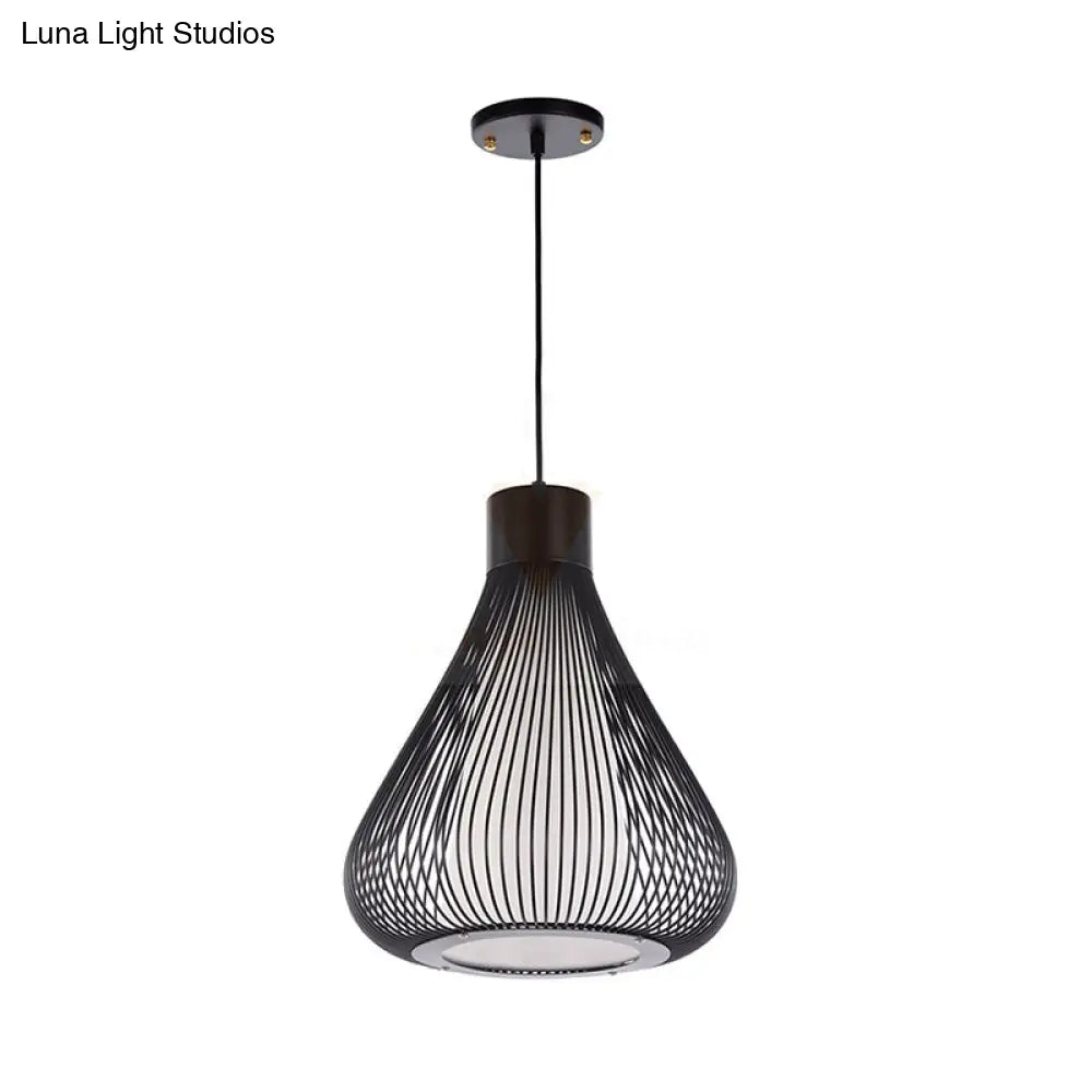 Metallic Black/White Teardrop Cage Ceiling Pendant Light Fixture