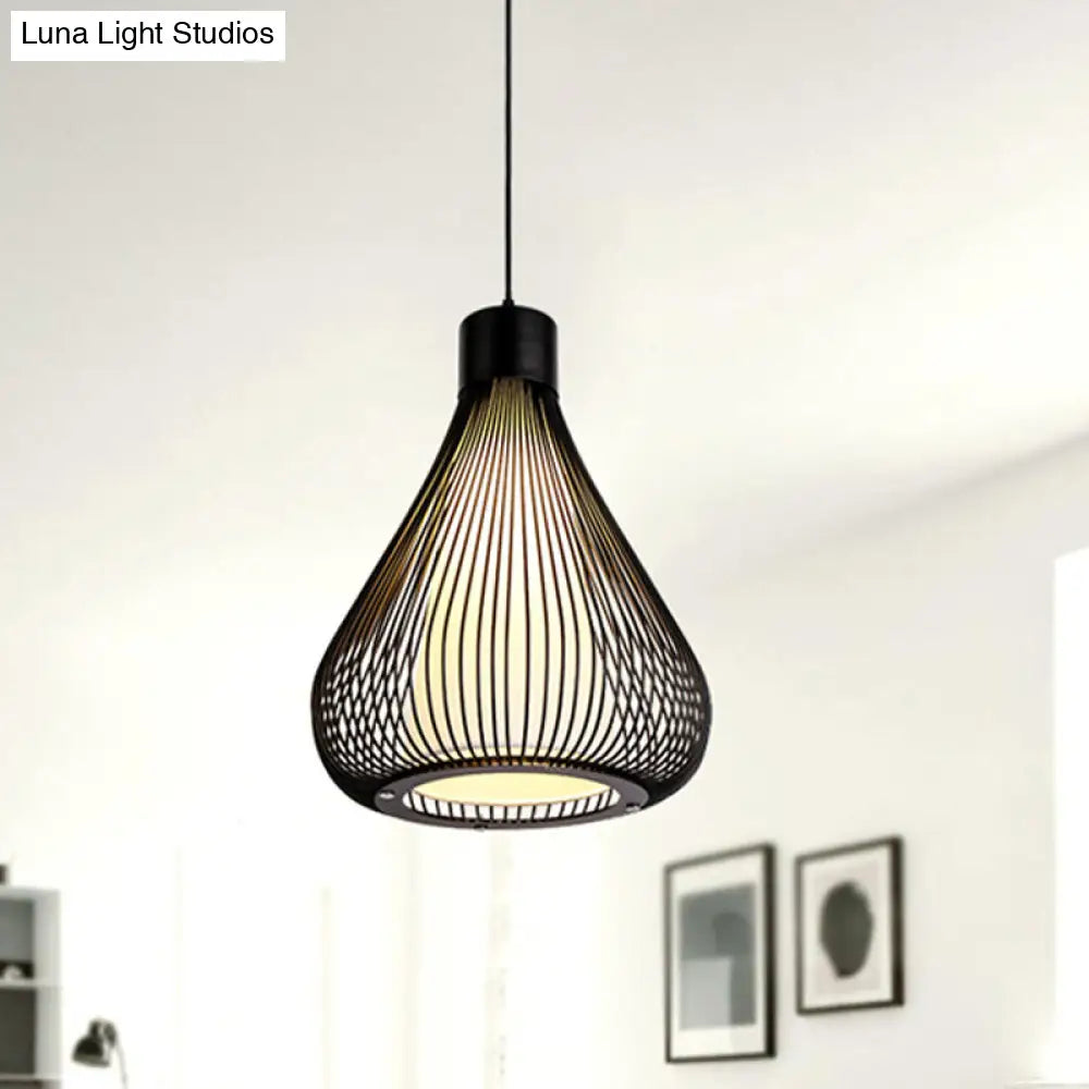 Metallic Black/White Teardrop Cage Ceiling Pendant Light Fixture