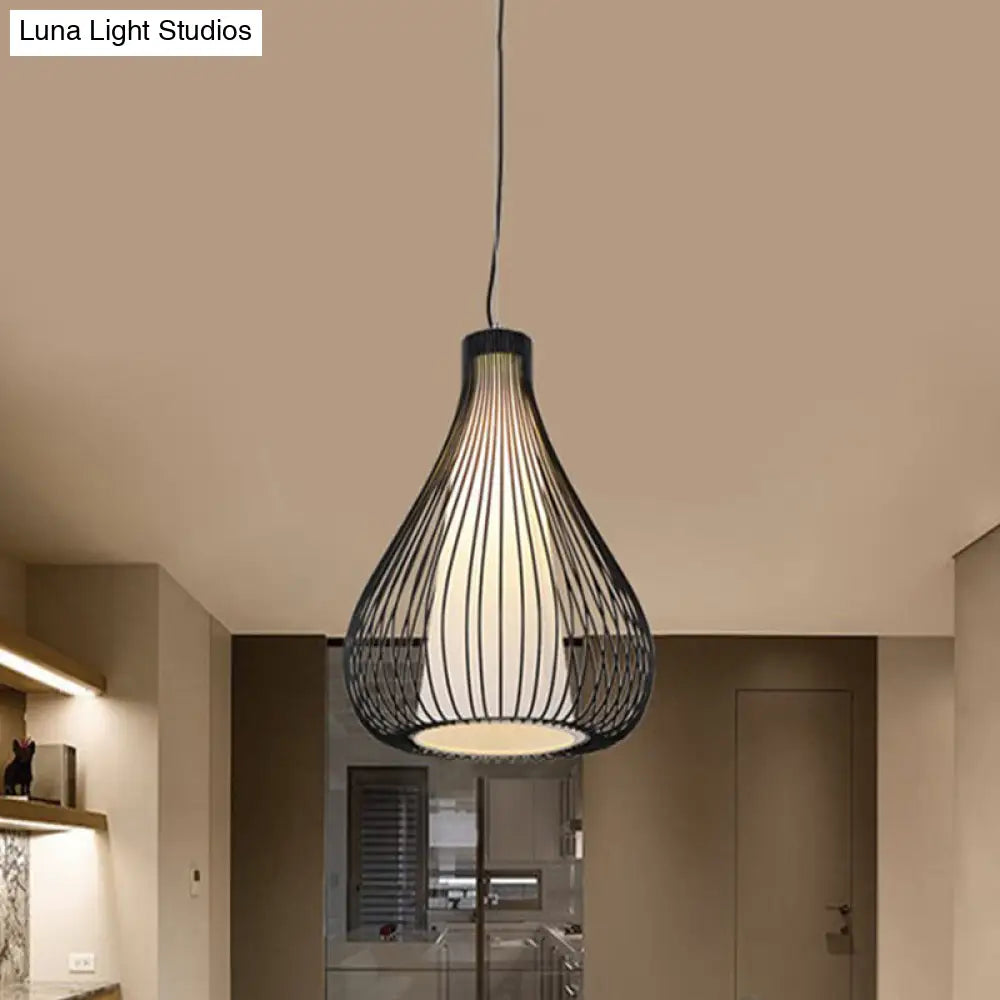 Metallic Black/White Teardrop Cage Ceiling Pendant Light Fixture