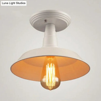 DecorBites™ DecorBites™ Metallic Ceiling Mounted Industrial Light with White Barn Shade - Semi Mount, 10"/14" Width